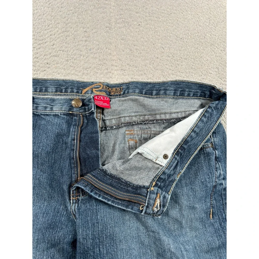 Request Jeans Men 41x29 Blue Denim Straight Casual Western Dark Wash Flap Pocket